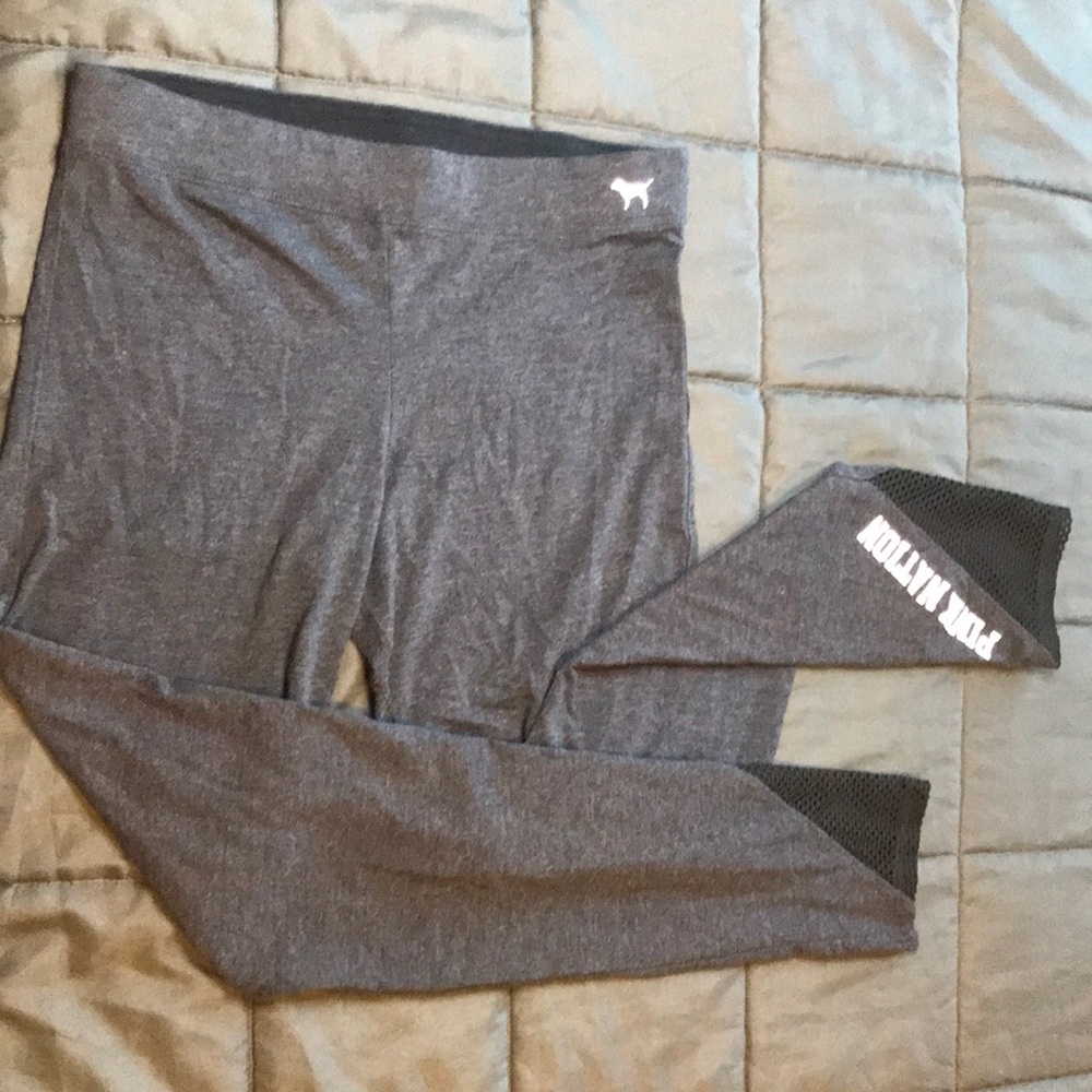 Pink- grey leggings with mesh ankles sz M